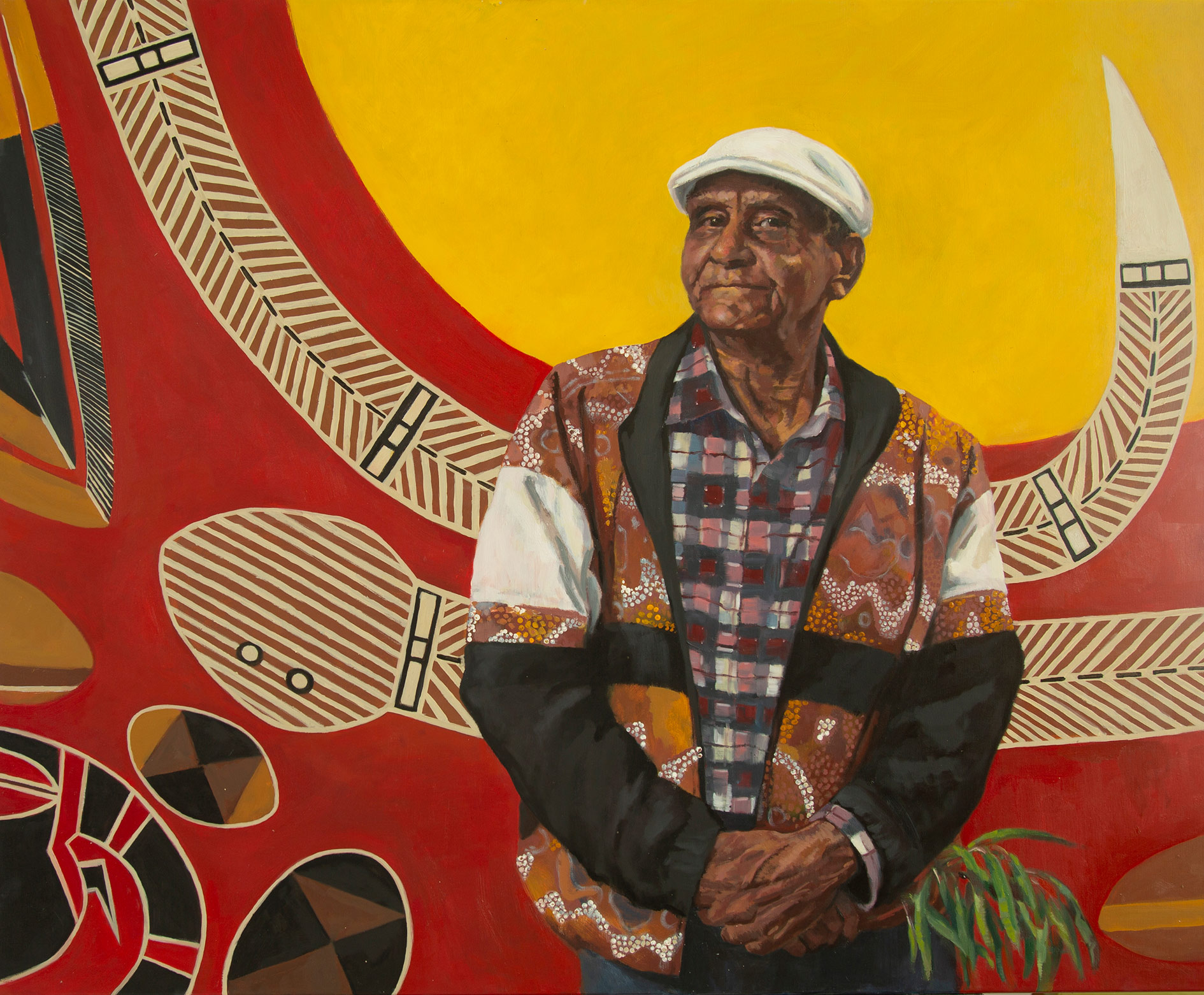 A portrait by Christine Wrest Smith of Uncle Herb Patten at the Aboriginal Advancement League
